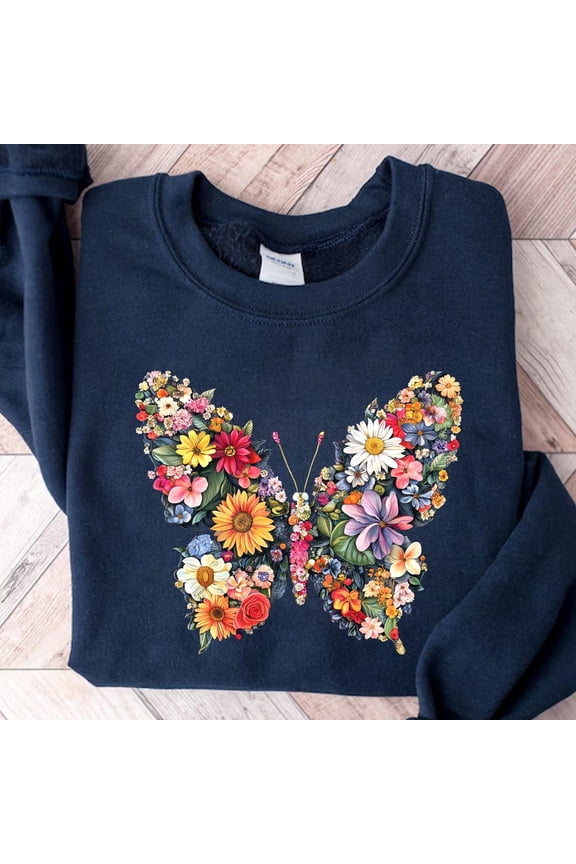 Floral Butterfly Sweatshirt: Boho Spring Crewneck Tshirt All Size S-5XL