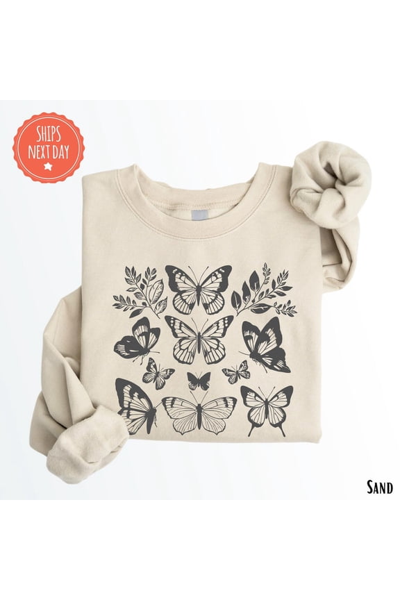 Floral Butterfly Sweatshirt - Butterfly Crewneck - Butterfly Lover Sweater - Cute Butterfly Sweatshirt - Insect Lover - Nature Lover - Botanical Tshirt All Size S-5XL