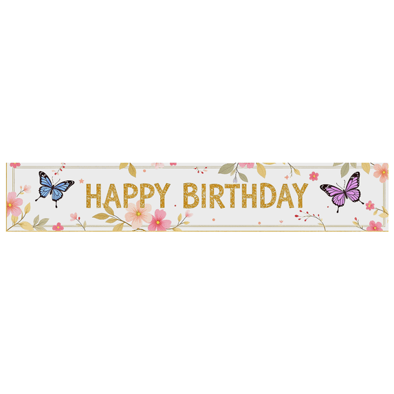 Floral Butterfly Themed Happy Birthday Banner Background Party Decoration Backdrop Photography Props for Birthday Party Celebrations Family Gatherings Photo Shoots and Home Decorations