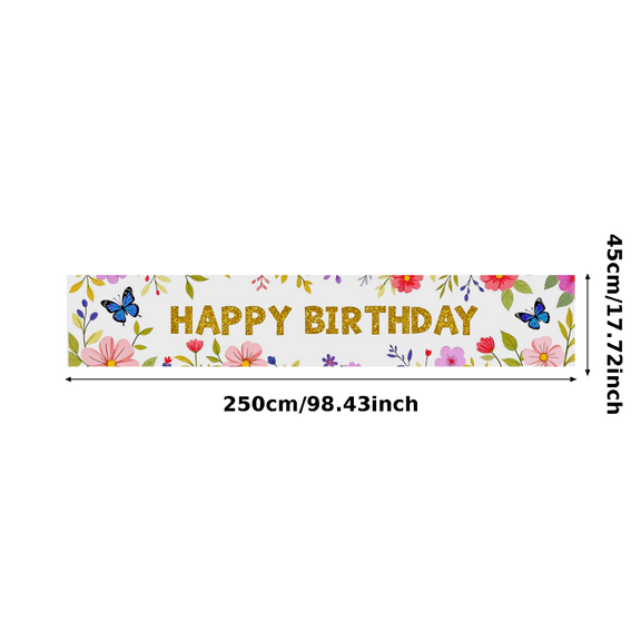 Floral Butterfly Themed Happy Birthday Banner Background Party Decoration Backdrop Photography Props for Birthday Party Celebrations Family Gatherings Photo Shoots and Home Decorations