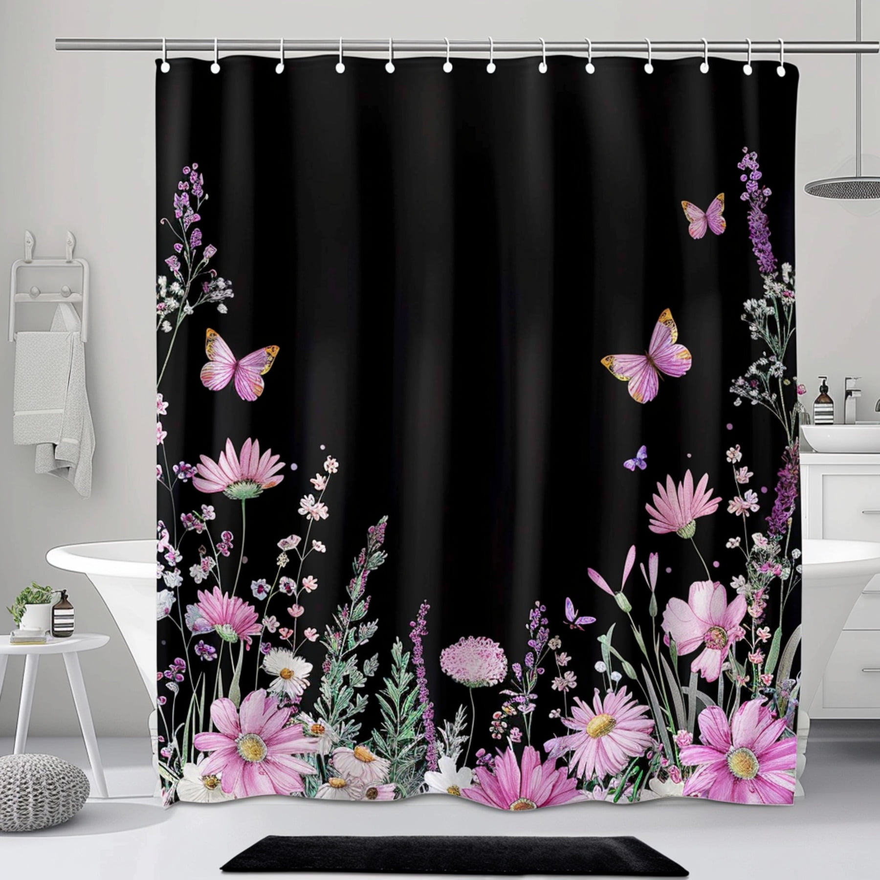 Floral Butterfly Watercolor Shower Curtain Modern Baby Girl Bathroom ...