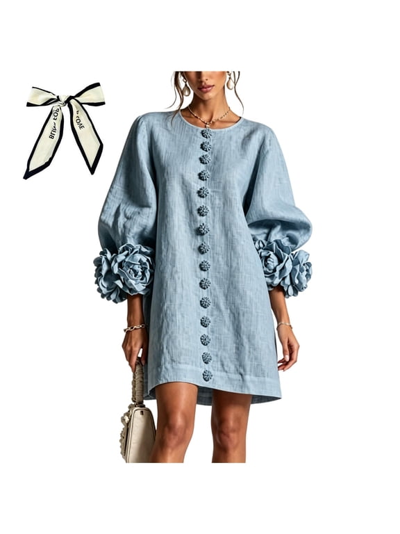 Floral Button-Down Mini Dress with Striking Floral Cuffs