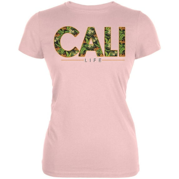 Floral Cali Life Juniors Soft T Shirt Blush Pink SM