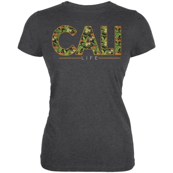 Floral Cali Life Juniors Soft T Shirt Deep Heather X-LG