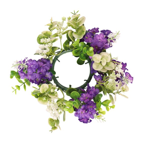 Floral Candle Rings, Artificial Eucalyptus Leaves Wreaths, Spring Boho Wreath Pillar Candle Holder, Hyacinthus Candlestick Flower, for Easter Wedding Home Door Tabletop Decoration