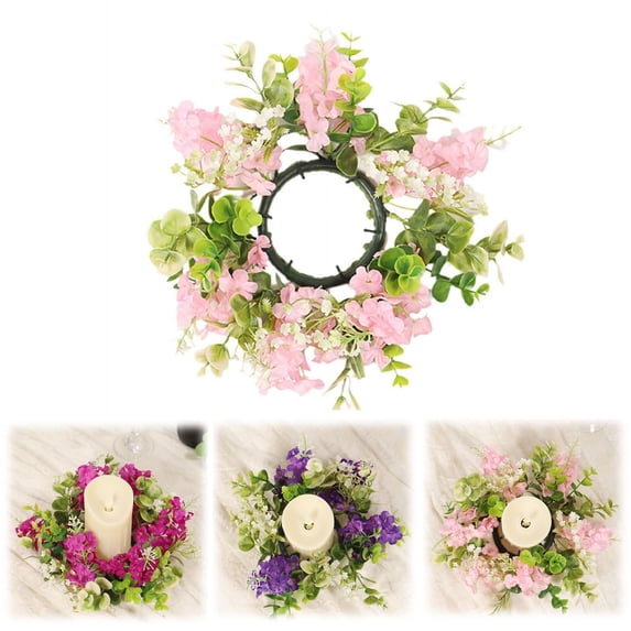 Floral Candle Rings Plastic Artificial Flower Candle Rings Spring Candle Rings Centerpieces For Wedding Home Table Decoration,Artificial Flower Hyacinth Candlestick Flower Garland Pink