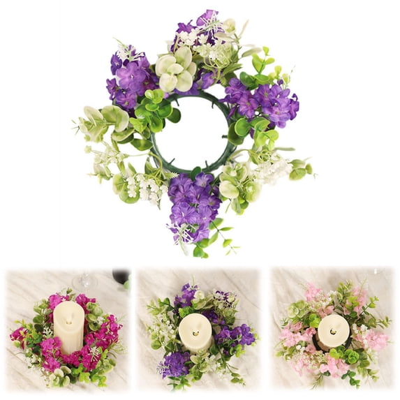 Floral Candle Rings Plastic Artificial Flower Candle Rings Spring Candle Rings Centerpieces For Wedding Home Table Decoration,Artificial Flower Hyacinth Candlestick Flower Garland Purple