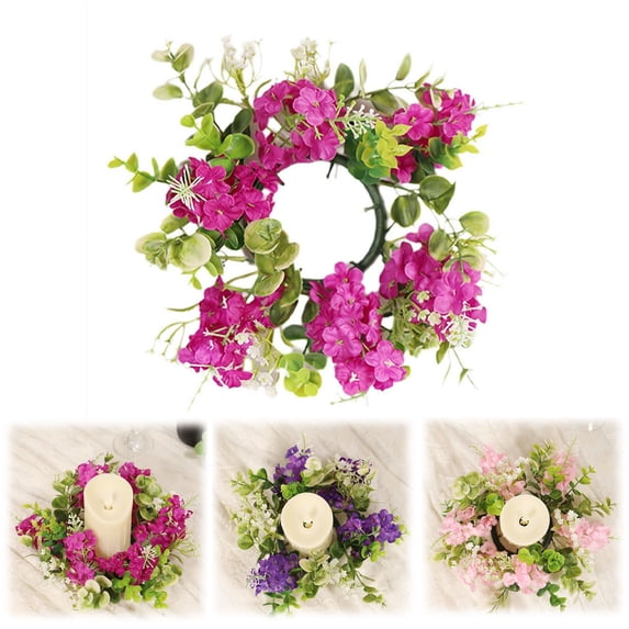 Floral Candle Rings Plastic Artificial Flower Candle Rings Spring Candle Rings Centerpieces For Wedding Home Table Decoration,Artificial Flower Hyacinth Candlestick Flower Garland Rose Red