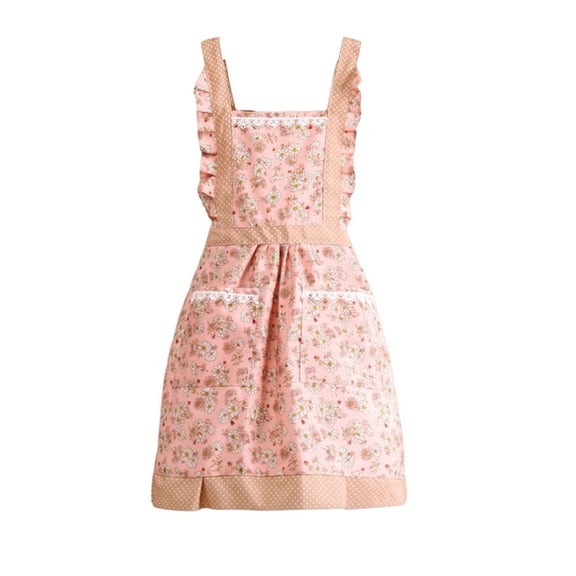 Floral Canvas Apron Waterproof Oil Resistants Kitchen Cooking Baking Apron Adjustable Ties For Chef Waist Protection