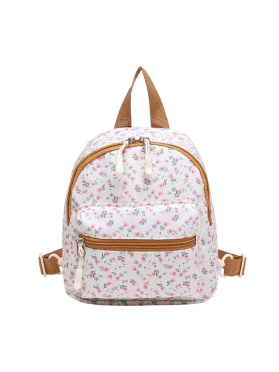 Floral Canvas Mini Backpack Purse for Women, Small Casual Travel Backpack (Brown)