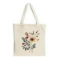 thumbnail image 1 of Floral Canvas Tote Bag - Natural Fabric with Yellow Red & Pink Flowers Green Leaves; Perfect for Shopping Travel & Parties, 1 of 4