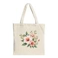 thumbnail image 1 of Floral Canvas Tote Bag - Vibrant Pink Flowers & Green Leaves Perfect for Shopping Travel & Parties Stylish & Reusable, 1 of 4
