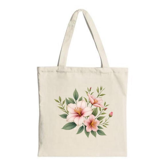 Floral Canvas Tote Bag - Vibrant Pink Flowers & Green Leaves Perfect for Shopping Travel & Parties Stylish & Reusable