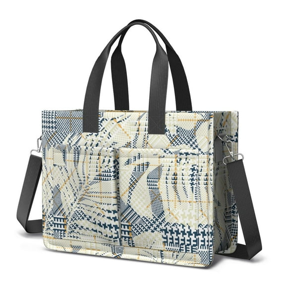 Floral Canvas Tote Bag for Women with Compartments, Large Cute Flower Teacher Student Shoulder Bag Nurse Purses Crossbody Bags Work Laptop Book Bag Satchels Handbags