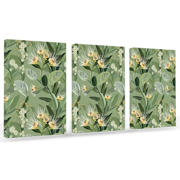 Floral Canvas Wall Art 3 Panels, Sage Green Leaves Plants Branches Framed Wall Decor Modern Artwork Prints Painting for Living Room, Bedroom, Kitchen & Cafe Decor 16" x 20"