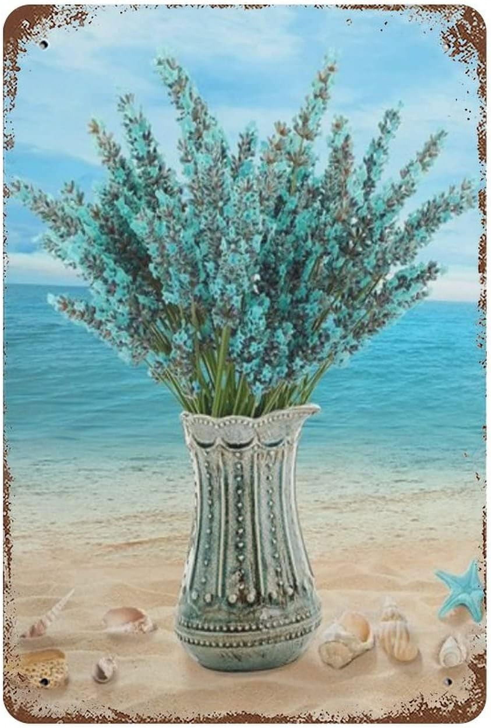 Floral Canvas Wall Art Ocean Beach Metal Tin Sign Bathroom Wall Decor ...