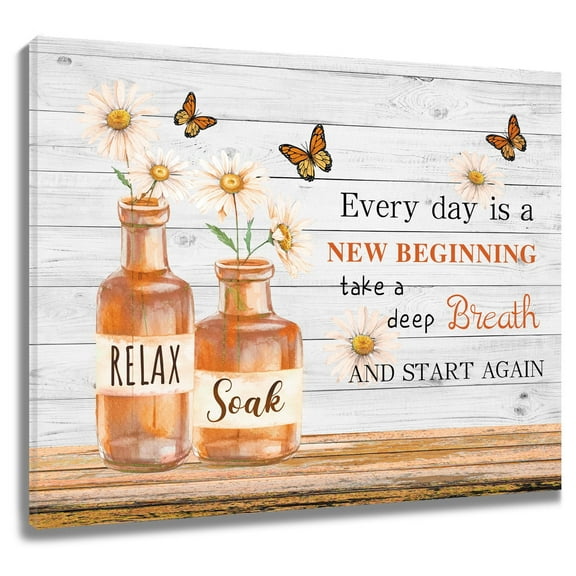 Floral Canvas Wall Art Orange Daisy Flower Plant Vase Farmhouse Inspirational Quotes Prints Posters Living Room Decor Rustic Vintage Home Art Bedroom Bathroom Office Wall Decor,10x8 Inches