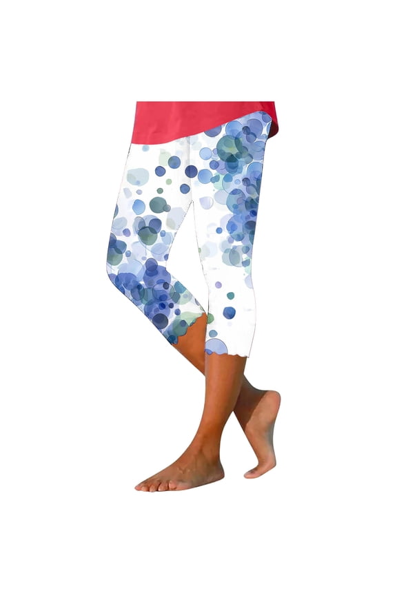 Floral Capris Leggings for Women, High Waisted Leggings Stretchy Athletic Gym Tights Workout Cropped Yoga Pants Multicolor 3XL