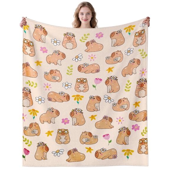 Floral Capybara Blanket Gifts for Women Men Adults Capybara Lovers Cozy Plush Cute Capybaras Throw Blankets for Bedding Travel Decor Birthday Gifts 50×40 Inch