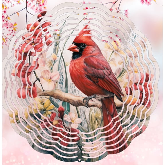 Floral Cardinal 10-Inch Wind Spinner, Outdoor Garden Décor