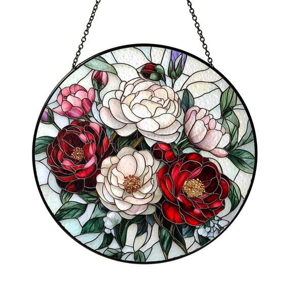 Floral Carnations Stained Glass Window Panel Botanical Design Decorative Glass Art for Home Display