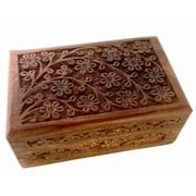New Age Imports, Inc. GIFT IDEAS Floral Carved Handmade Wooden Box 4 inches by 6 inchesIdeal for storing Jewelry, Coins, Tartot cards, Small Treasures, URN Box & etc Floral Carved 4"x6"