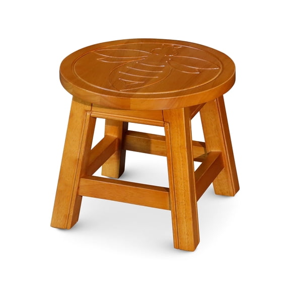 Floral Carved Rubberwood Stool / Compact for Storage in Small Spaces