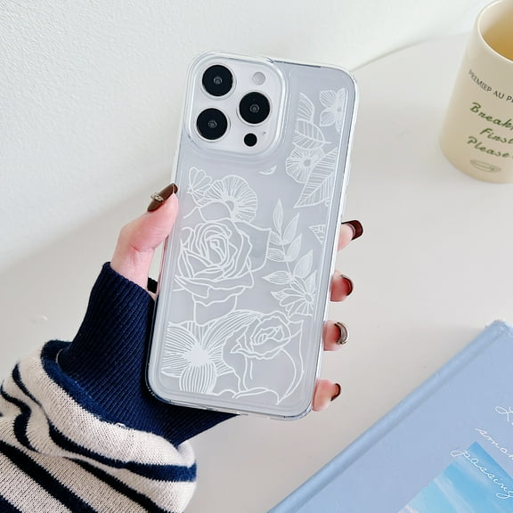 Floral Case for iPhone 14, Clear Case with Flower Pattern Cute Cover for Girls Women Slim Lightweight Silicone Shockproof Non-Yellowing Phone Case for iPhone 14, Flower-D