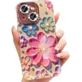 thumbnail image 1 of Floral Case for iPhone 15 Plus,Cute Colorful Retro Oil Painting Printed Flower with Glitter Bling Sparkly Camera Protector Soft TPU Protective Case for Girls Women for iPhone 15 Plus (Green), 1 of 4