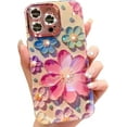 thumbnail image 1 of Floral Case for iPhone 15 Pro Max,Cute Colorful Retro Oil Painting Printed Flower with Glitter Bling Sparkly Camera Protector Soft TPU Phone Case for Girls Women for iPhone 15 Pro Max (Pink), 1 of 4