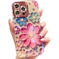 Floral Case for iPhone 15 Pro Max,Cute Colorful Retro Oil Painting Printed Flower with Glitter Bling Sparkly Camera Protector Soft TPU Phone Case for Girls Women for iPhone 15 Pro Max (Pink)