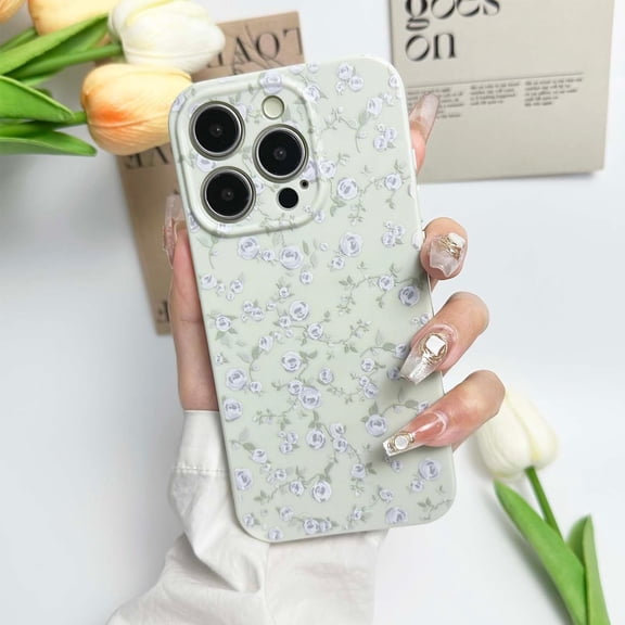 Floral Case for iPhone 15 Pro Max Cute Flower Rose Pattern Aesthetic iPhone 15 Pro Max Case Vintage Girls Women,Oil Flowers Girly Trendy Slim Fit TPU Shockproof Protective Case, Green