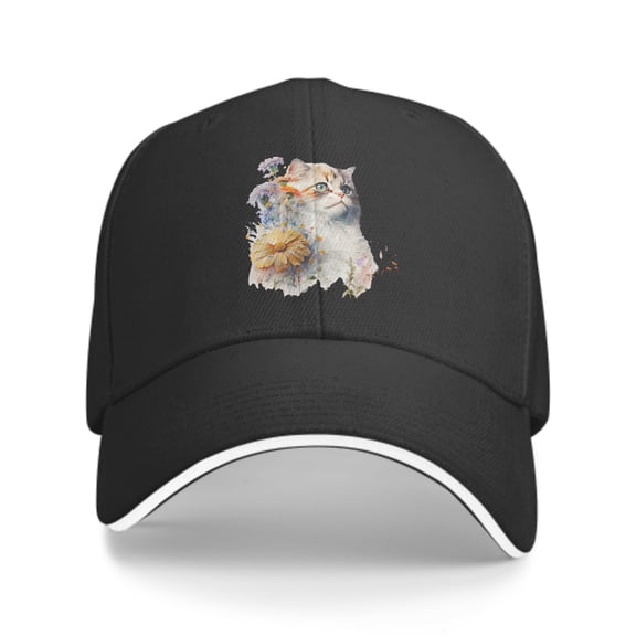 Floral Cat Baseball Caps for Men Women Fashion Summer Casquette Adjustable Casual Trucker Hats for Outdoor Activities