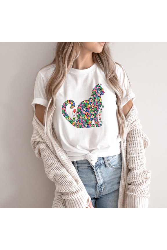 Floral Cat Mom Shirt: Purr-Fect Cat Lover Tee, Full Size S-5XL