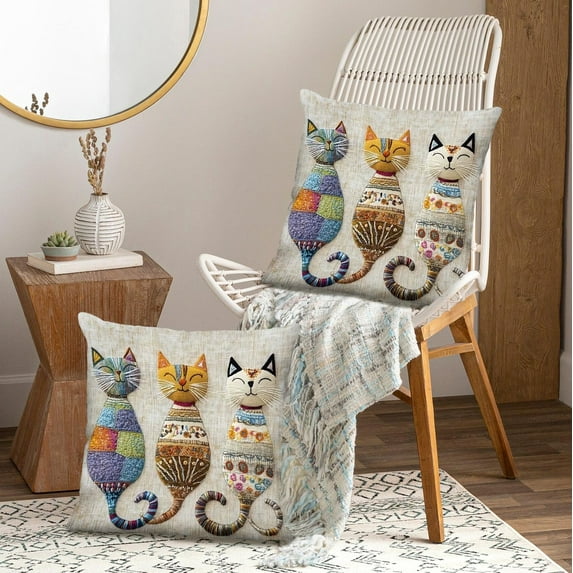 Floral Cat Pillow Covers 18x18, Cottagecore Room Decor, Outdoor Soft Flowers Botanical Kitty Decorative Throw Pillow Covers Pillowcases for Bed Couch Car, 20262026