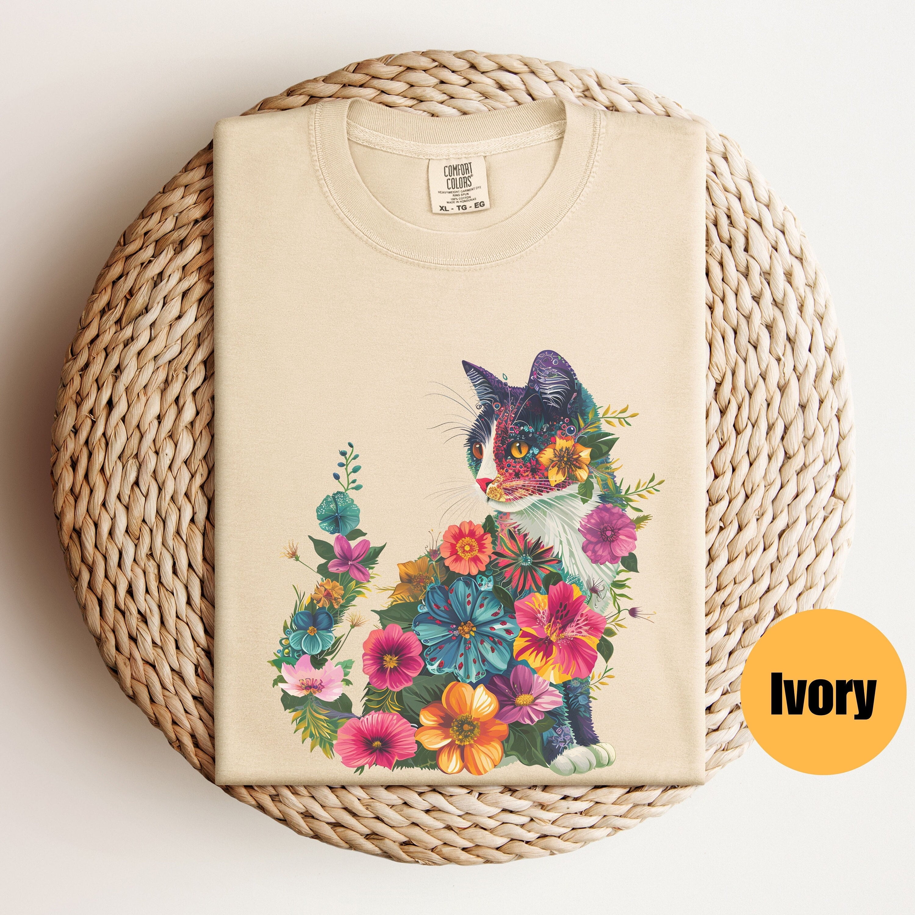 Floral Cat Shirt Cat Lover Tee Gift For Mom Animal Lover Tee Flowers ...