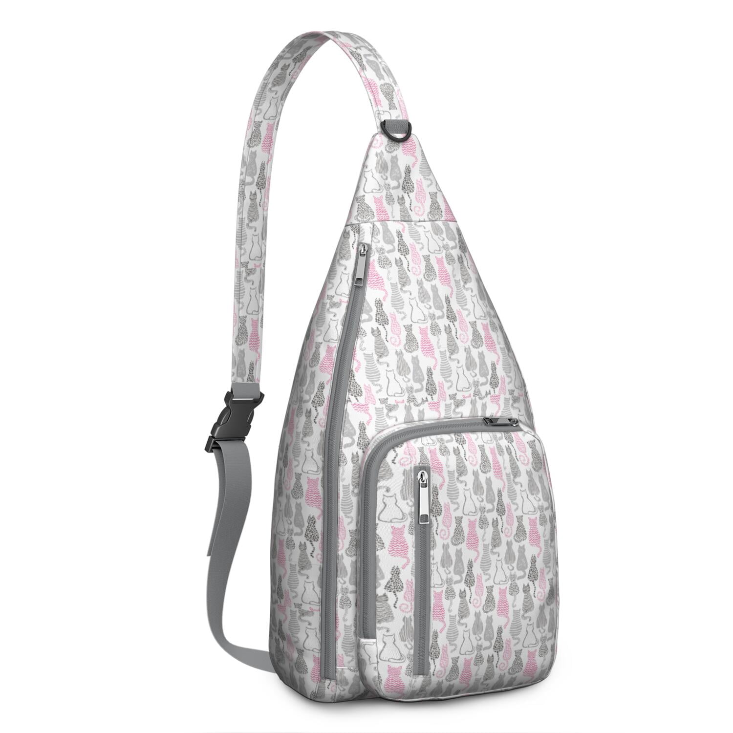 Floral Cat Shoulder Bag - Hand-drawn Cat Graphic Sling Backpack (Lightweight & Breathable, Organized Storage)