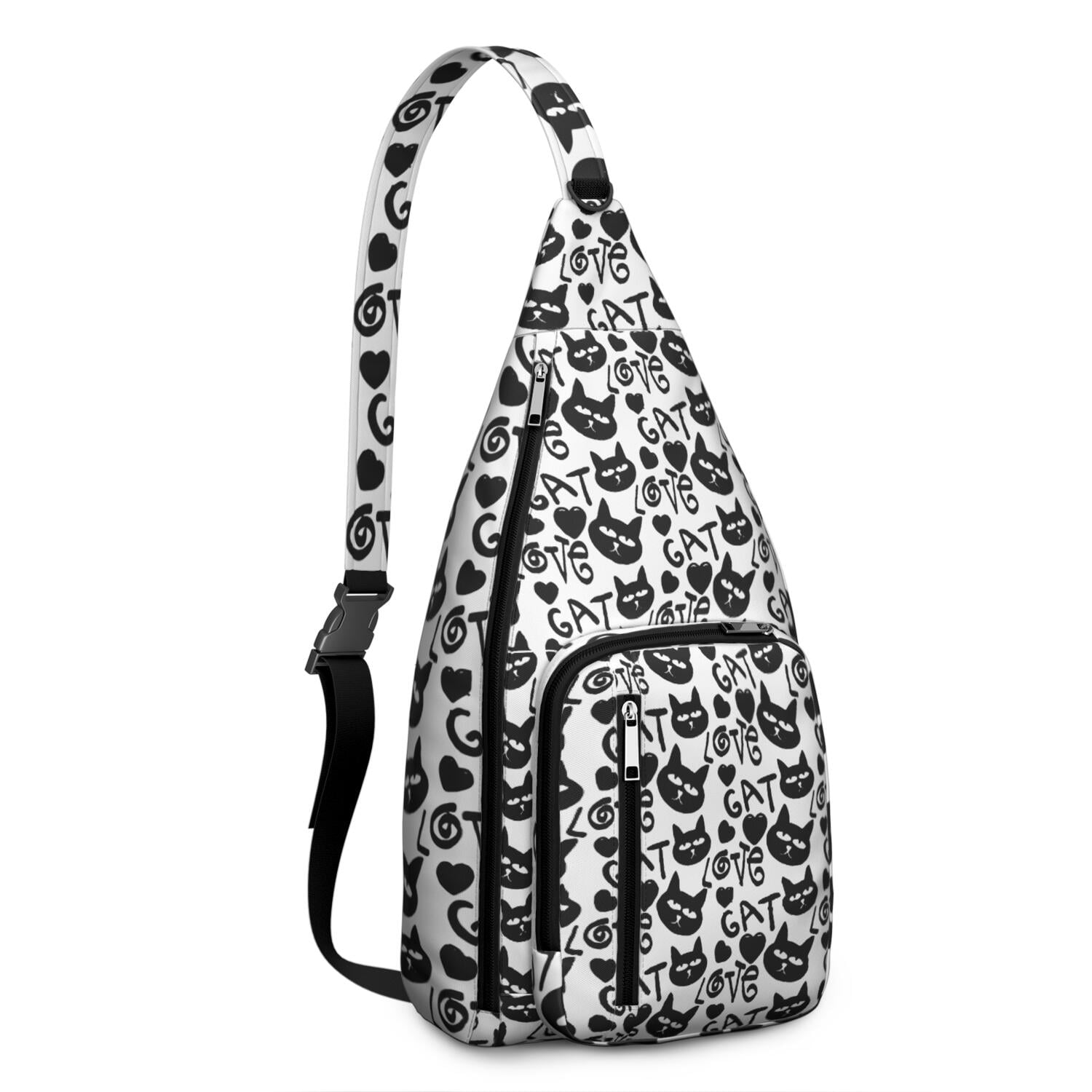 Floral Cat Shoulder Bag - Hand-drawn Cat Graphic Sling Backpack (Lightweight & Breathable, Organized Storage)