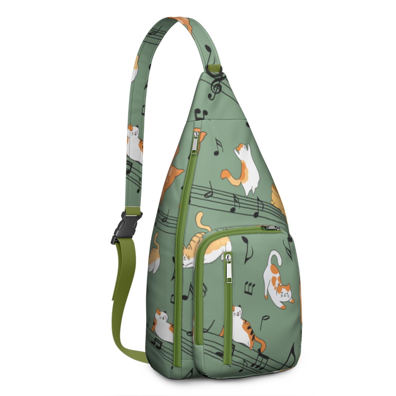 Floral Cat Shoulder Bag - Hand-drawn Cat Graphic Sling Backpack (Lightweight & Breathable, Organized Storage)