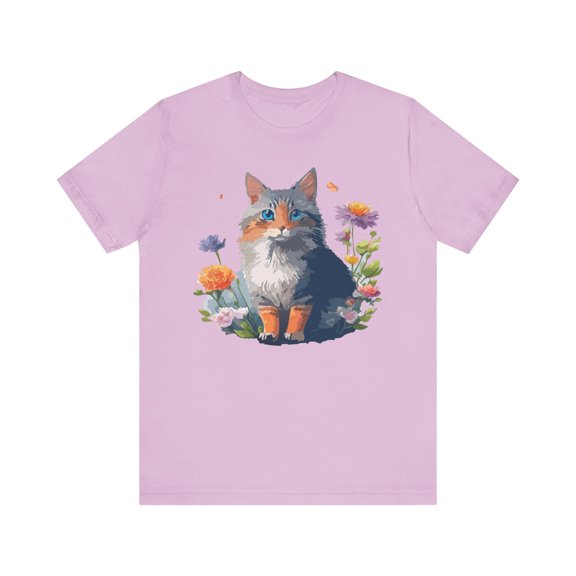Floral Cat Tee, Animal Shirt, Cat Shirt, Floral Tee, Flower T-shirt, T-Shirt with Animal, Summer Top with Art Design