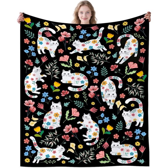 Floral Cat Throw Blanket