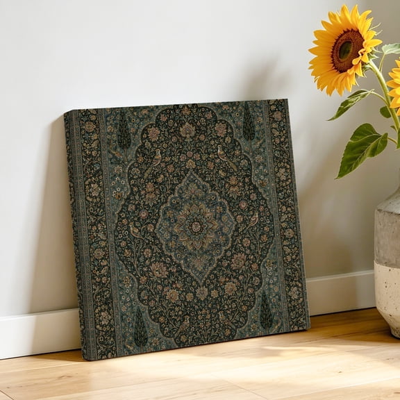 Floral Central Medallion Canvas Wall Art, Vintage Brown Leaf Vines Border Frames Pictures Wall Decor Wooden Framed Artwork Art Prints for Living Room Hallway Bedroom Office 12"x12"