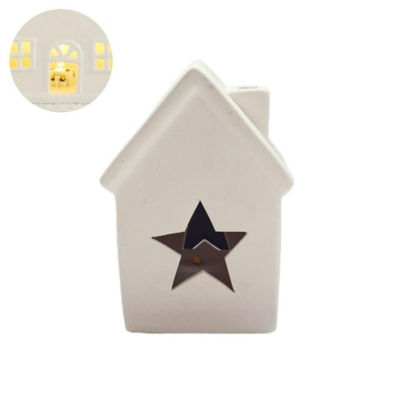 Floral Ceramic Christmas Village House Tealight Holder, LED Lighted Meadow House Candle Decor for Holiday Table Centerpiece, White Winter Miniature Home