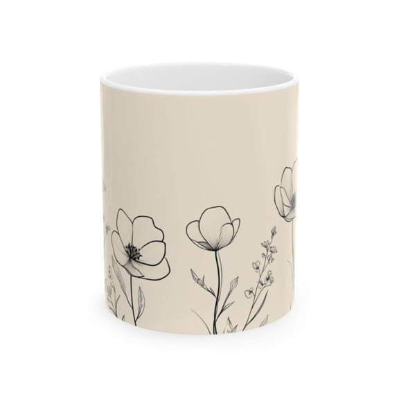 Floral Ceramic Coffee Mug, d-Drawn Flowers, Spring Dr ozoz.