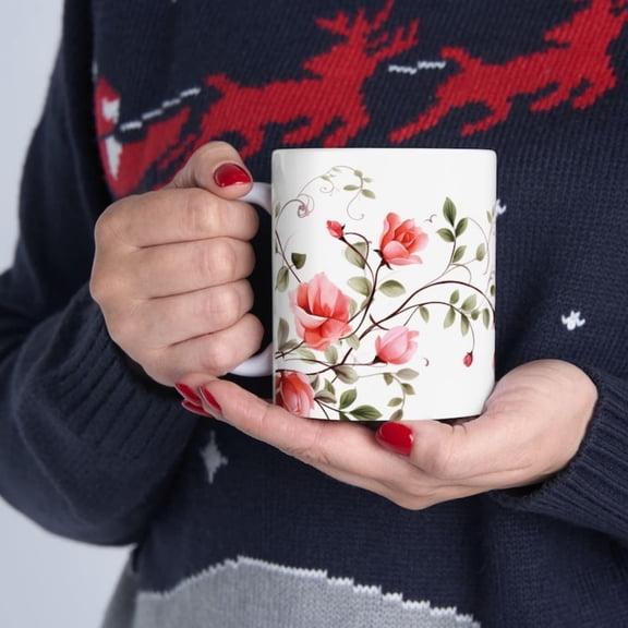 Floral Ceramic Mug, Elegant Drinkware Home, Office, Gif, Weddings, and Spring Celeions.