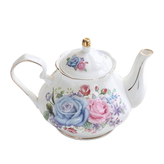 Floral Ceramic Teapot (Suitable for 1 to 3 people) Vintage Gold Rim Porcelain Tea Pot for Loose Leaf, Blooming Tea & Coffee, Elegant Teapot for Tea Party, Flower Design