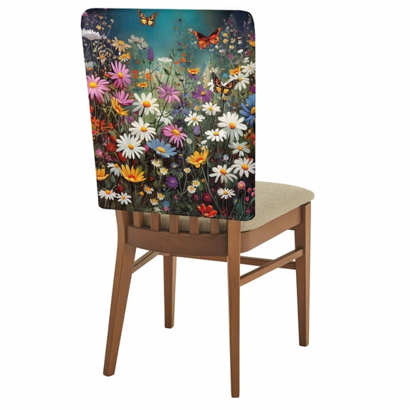 Floral Chair Back Covers Pack of 1, Vintage Colorful Daisy Butterfly Nature Removable Dining Seat Cover Washable Kitchen Chair Slipcovers Protective for Party Festival Decoration 19x20in