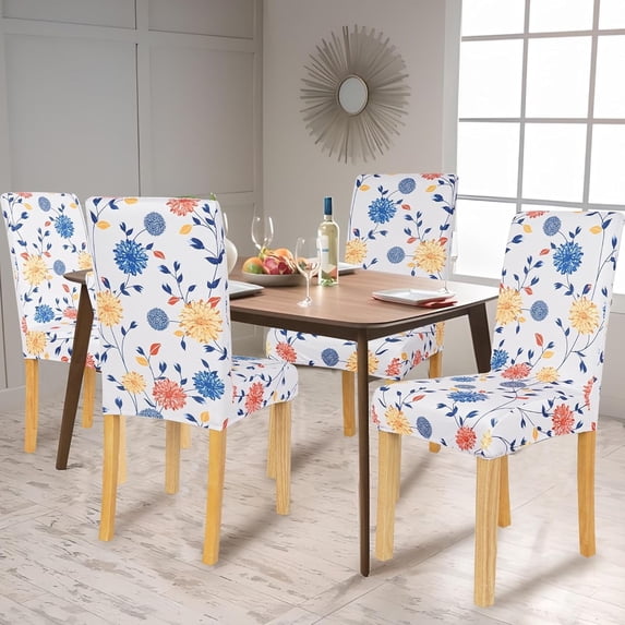 Floral Chair Covers for Dining Room Set of 4,Printed Stretchable Dining Chair Slipcover Washable Removable for Kitchen,Hotel,Restaurant,Ceremony Universal Size