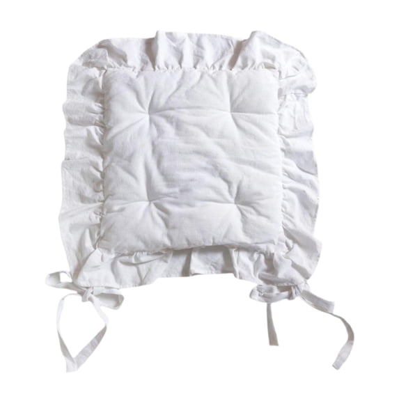 Floral Chair Pad Ruffled Cushion Elegant White for Farmhouse Country Kitchen Dining Chairs