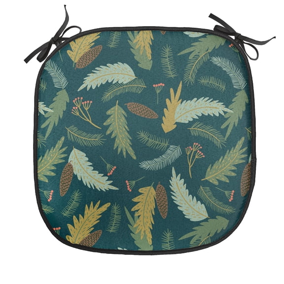 Floral Chair Seating Cushion, Pattern of Christmas Tree Ornamental Plants, Soft Seat Pads for Office with Anti-slip Backing, 16"x16", Hunter Green Multicolor, by Ambesonne